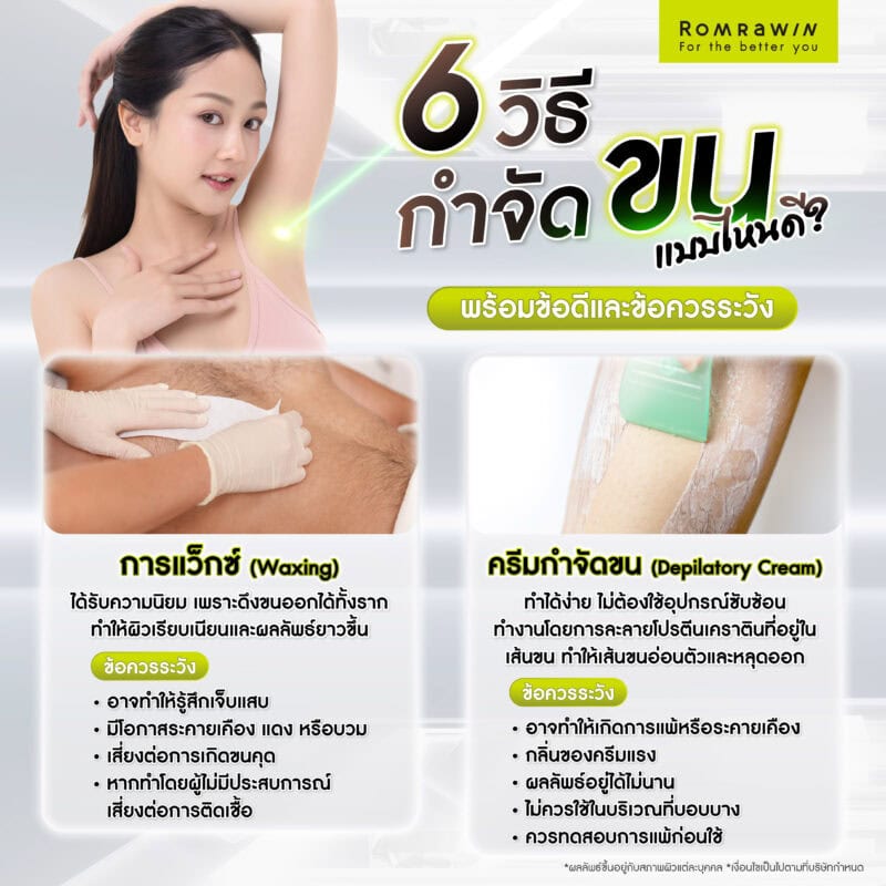 กำจัดขนแบบไหนดี ? รวมวิธียอดนิยมและข้อควรรู้ก่อนตัดสินใจ 3 กำจัดขนแบบไหนดี 6 วิธียอดนิยม พร้อมข้อดีและข้อควรระวัง